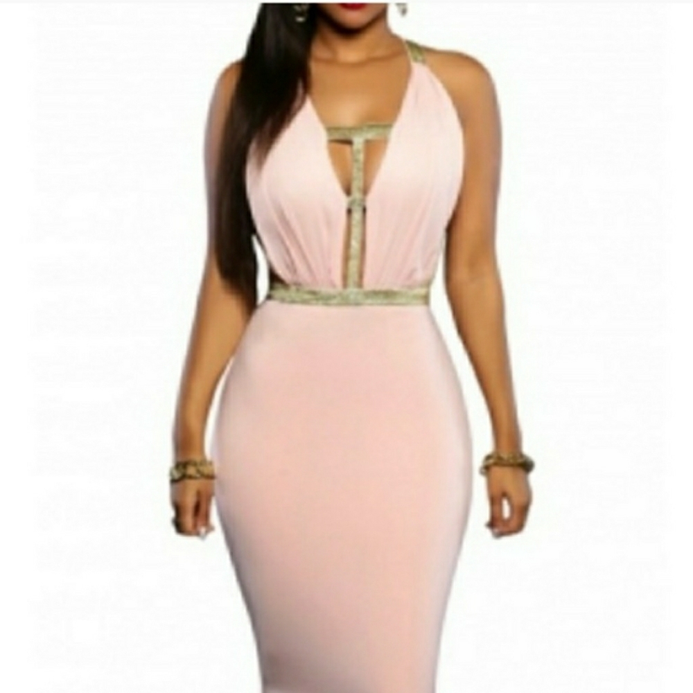 Light pink dress with metallic gold straps⭐️🌸💕💋